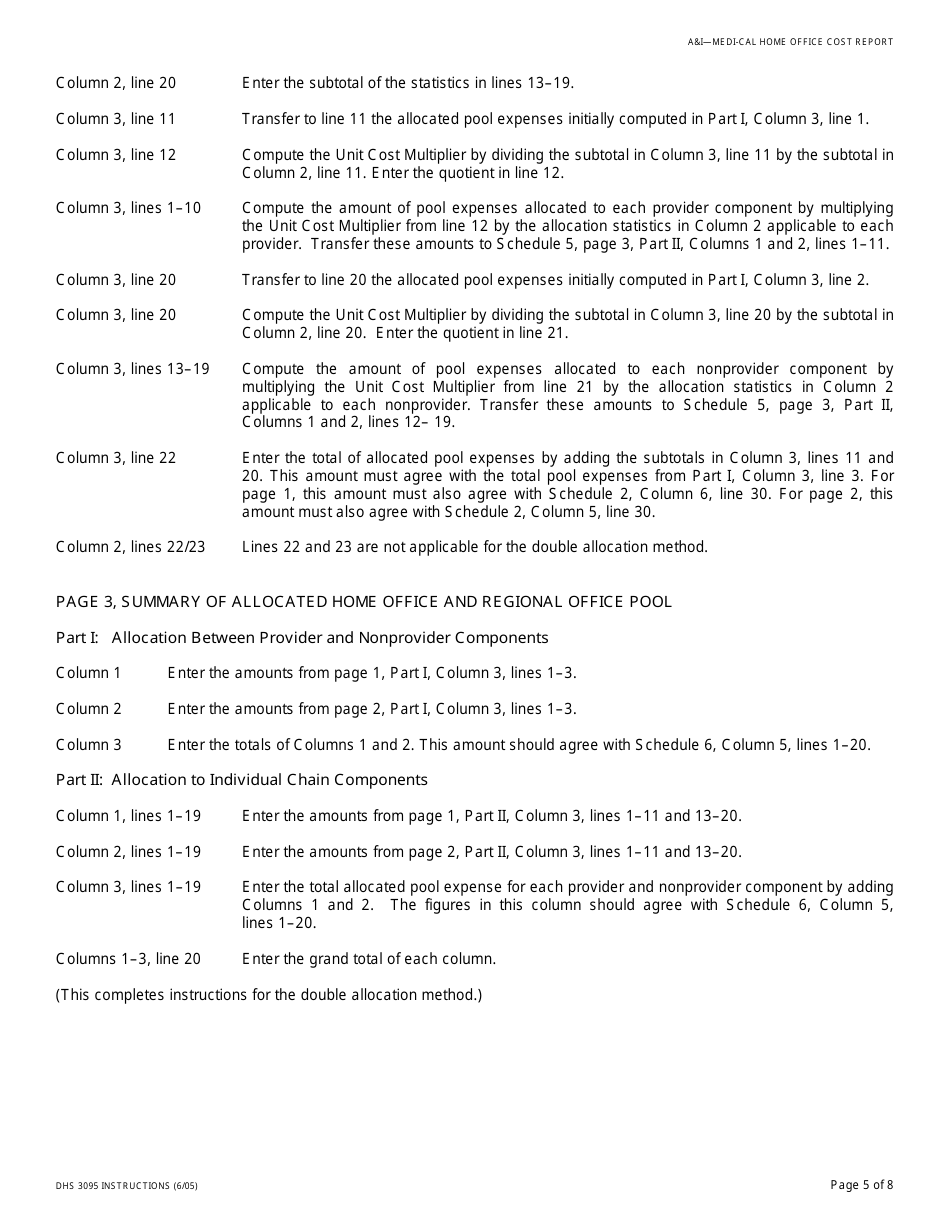 Instructions for Form DHS3095 Medi-Cal Home Office Cost Report - California, Page 5