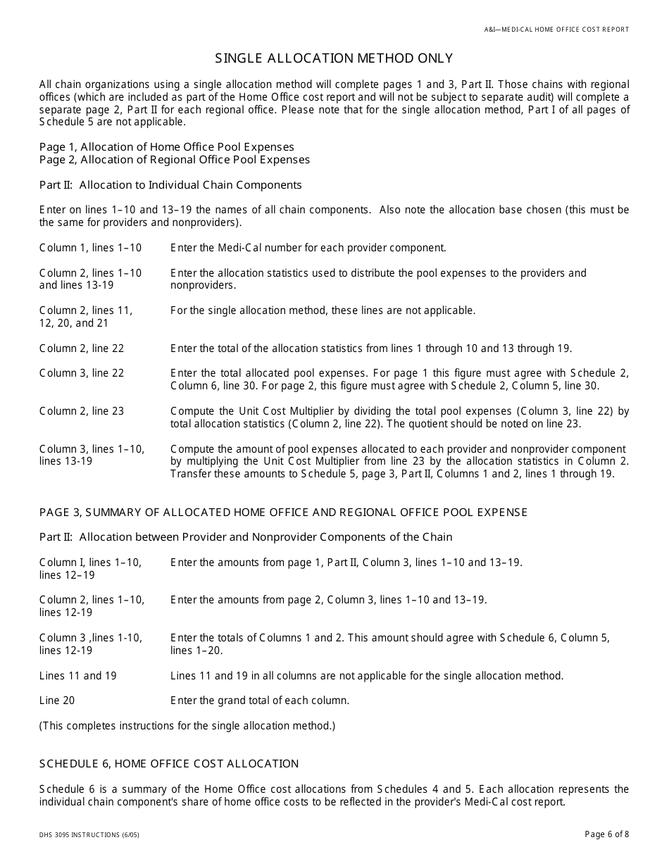 Instructions for Form DHS3095 Medi-Cal Home Office Cost Report - California, Page 6