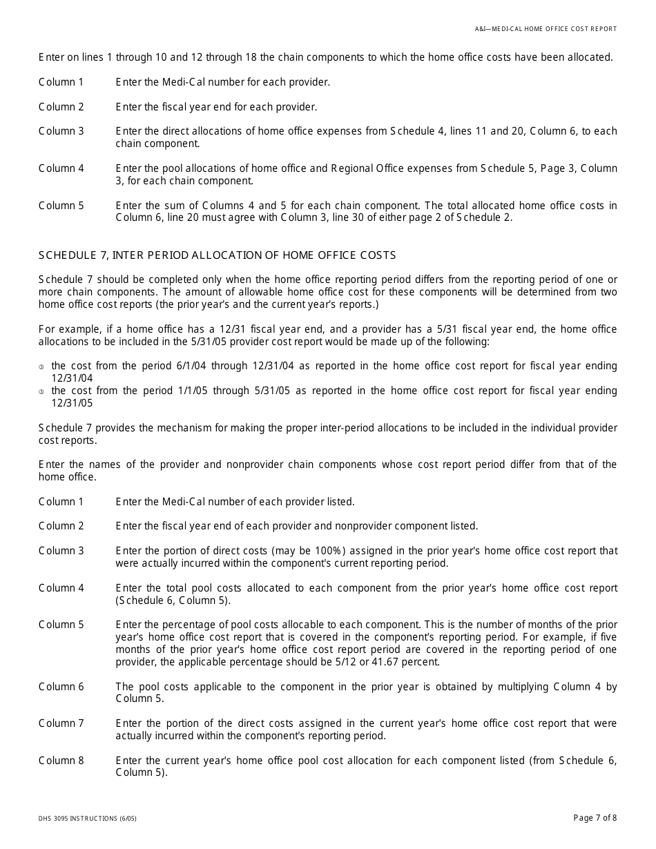 Instructions for Form DHS3095 Medi-Cal Home Office Cost Report - California, Page 7