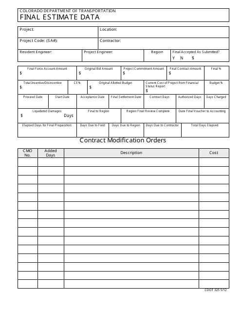 CDOT Form 325  Printable Pdf