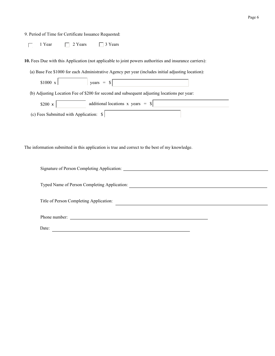 Form A4-50 Application for a Certificate of Consent to Administer Workers Compensation Self Insurance Claims - California, Page 6