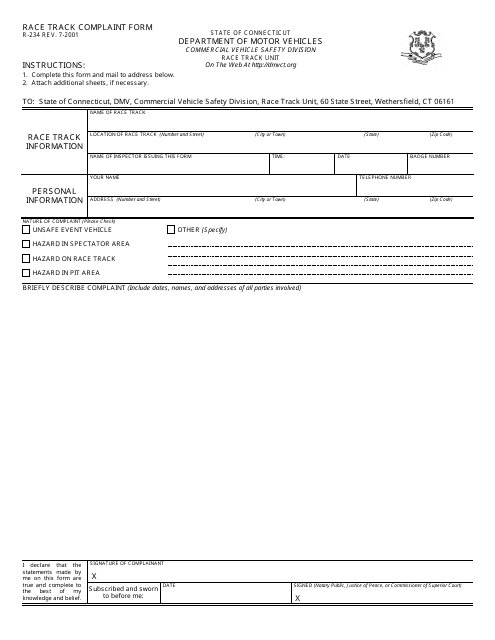 form r 234 download fillable pdf or fill online race track complaint form connecticut templateroller