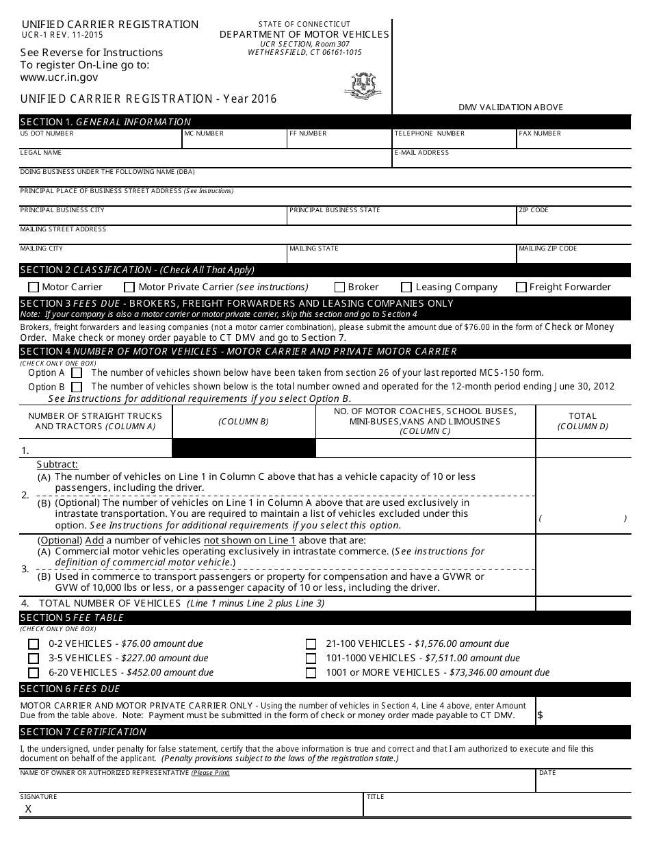 Form UCR-1 Unified Carrier Registration - Connecticut, Page 1