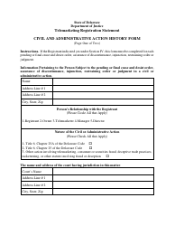 &quot;Civil and Administrative Action History Form - Telemarketing Registration Statement&quot; - Delaware