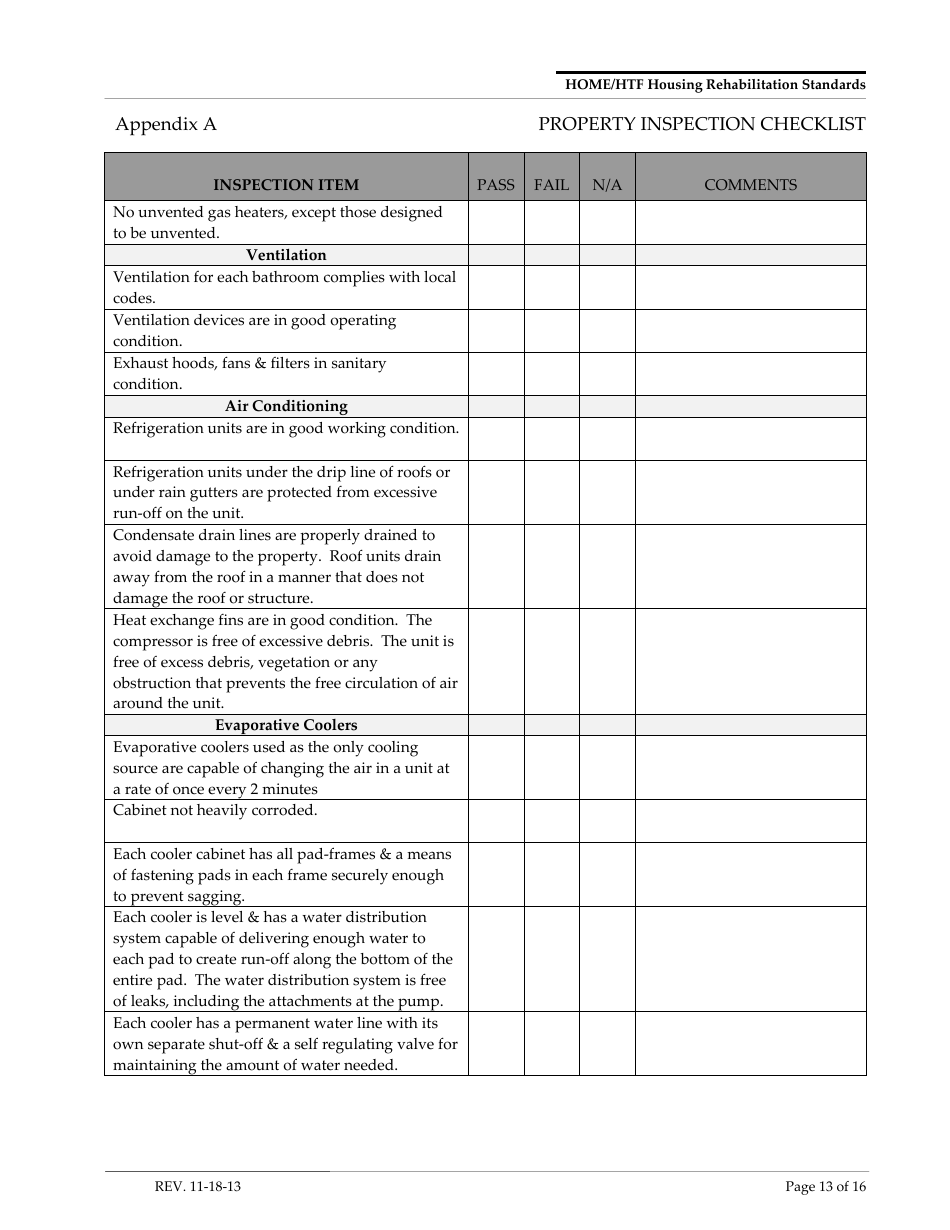 Appendix A Property Inspection Checklist Form - Arizona, Page 13