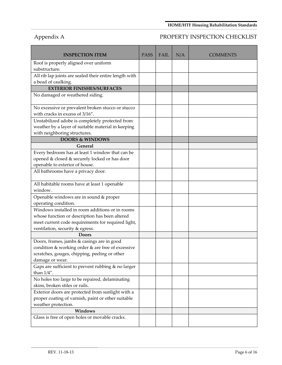 Appendix A Property Inspection Checklist Form - Arizona, Page 6