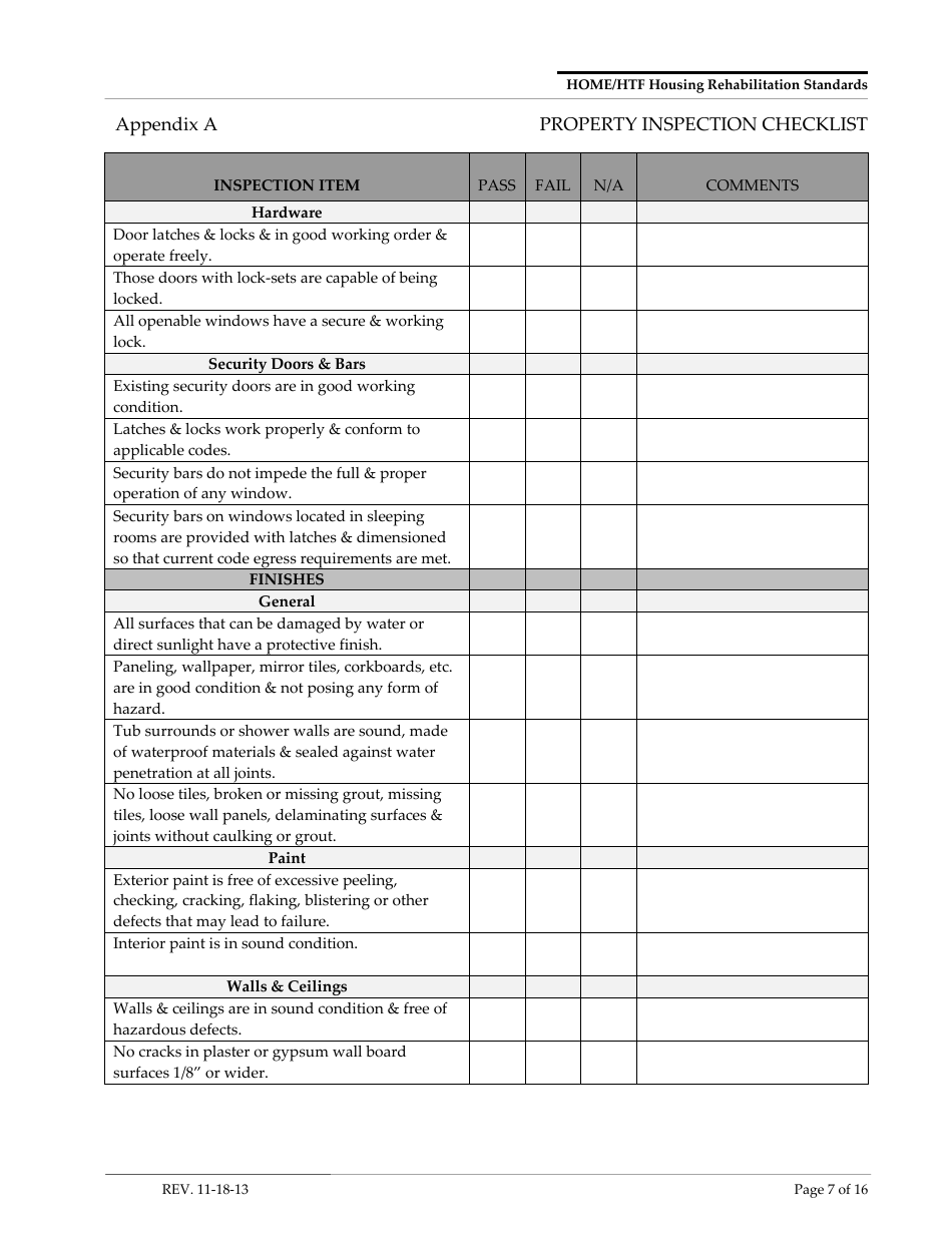 Appendix A Property Inspection Checklist Form - Arizona, Page 7