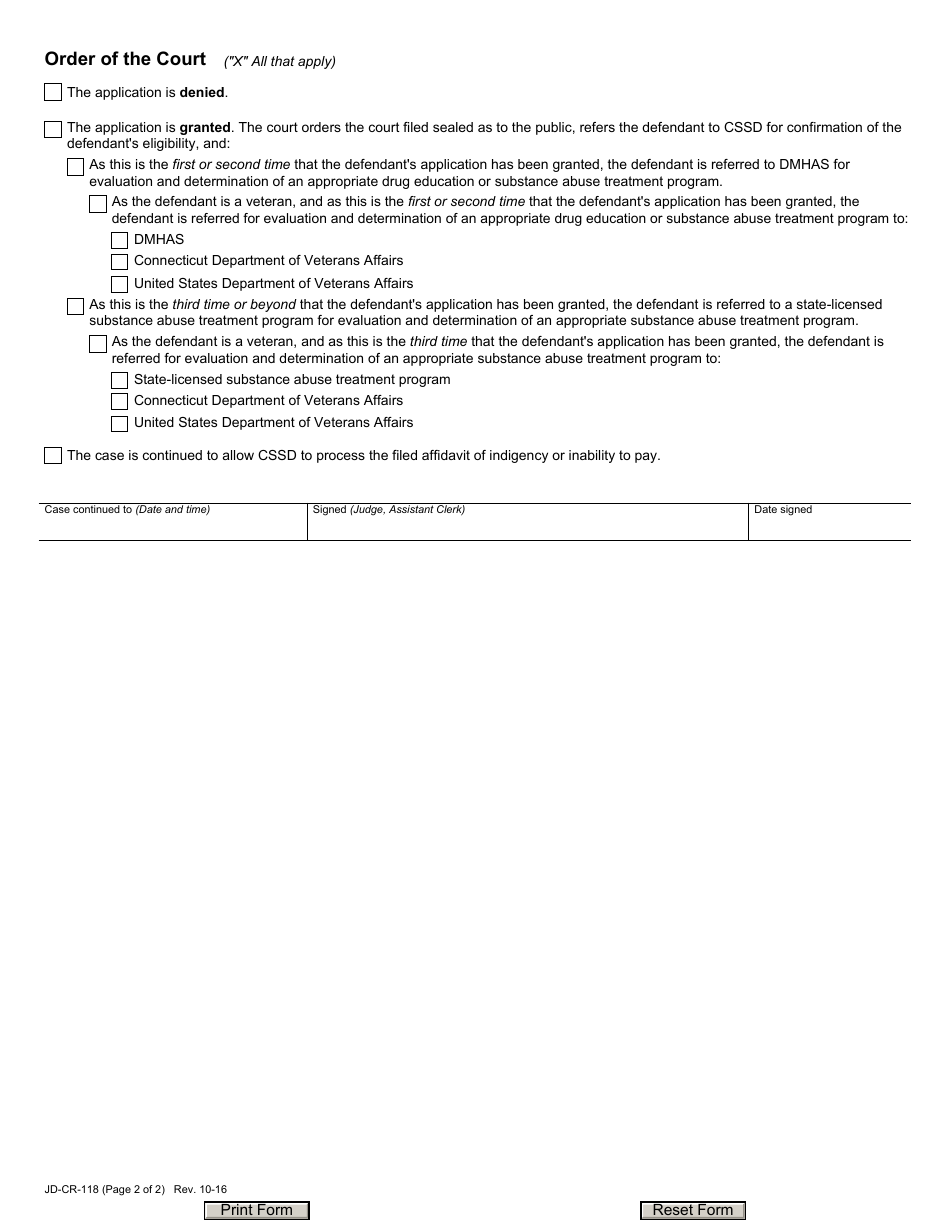 Form JD-CR-118 Pretrial Drug Education and Community Service Program Application - Connecticut, Page 2