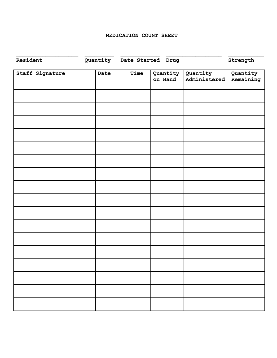 Medication Count Sheet - Delaware, Page 1