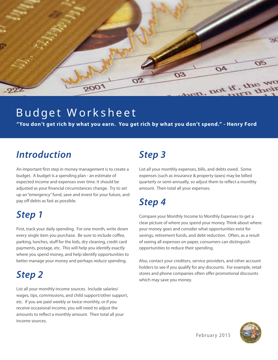 Budget Worksheet - California, Page 1