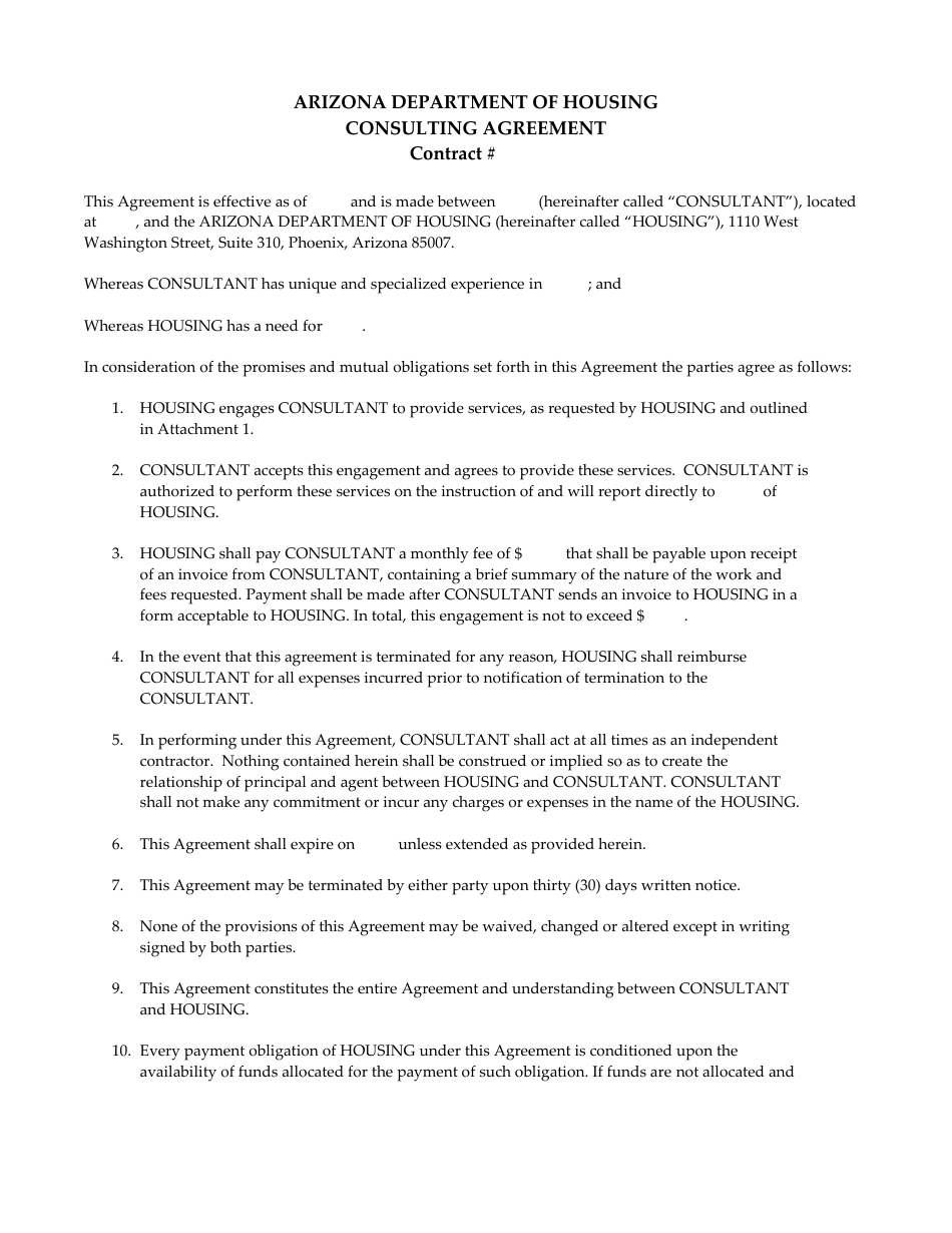 Consulting Agreement Template - Arizona, Page 1