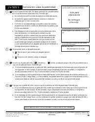 Formulario JV-505 S Declaracion Sobre La Paternidad - California (Spanish)