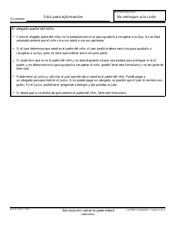 Formulario JV-505 S Declaracion Sobre La Paternidad - California (Spanish), Page 4