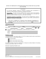 Form MC-105 Notice of Emergency Detention and Application for Evaluation - Alaska