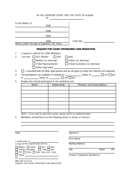 Form MED-200  Printable Pdf