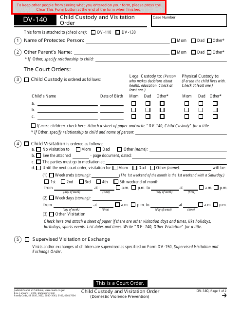 Form DV-140  Printable Pdf