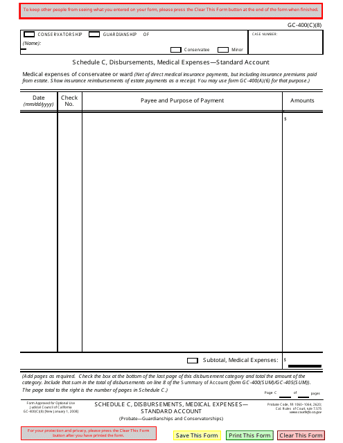 Form GC-400(C)(8) Schedule C  Printable Pdf