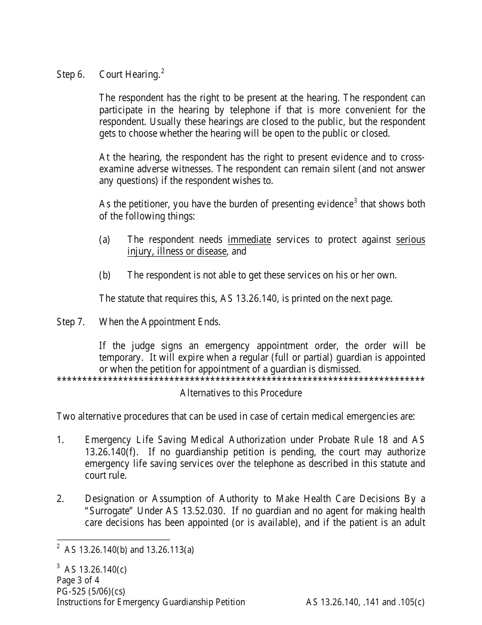 Instructions for Form PG-101 Emergency Petition for Appointment of a Temporary Guardian - Alaska, Page 3