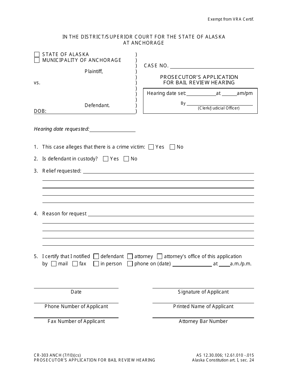 Form CR303 ANCH Fill Out, Sign Online and Download Printable PDF