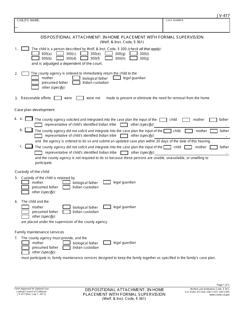 Form JV-417 - Fill Out, Sign Online and Download Fillable PDF ...