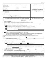 Document preview: Formulario JV-251 S Solicitud Y Orden Para Aplazar La Fecha De Audiencia - California (Spanish)