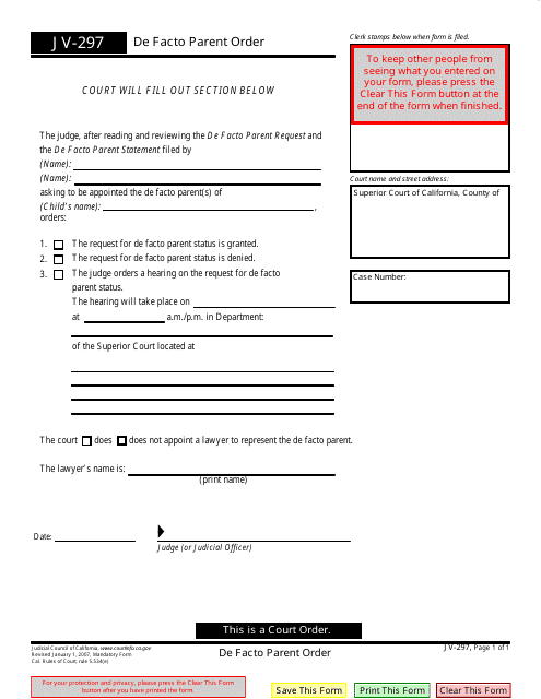 Form JV-297  Printable Pdf