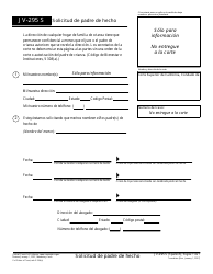 Document preview: Formulario JV-295 S Solicitud De Padre De Hecho - California (Spanish)