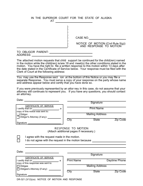 Form DR-321 Notice of Motion & Response - Alaska