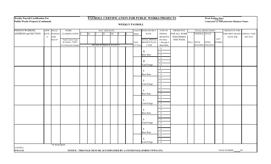 Form WWS-CPI Payroll Certification for Public Works Projects - Connecticut, Page 3