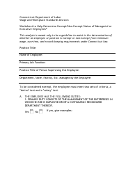 Worksheet to Help Determine Exempt/Non-exempt Status of Managerial or Executive Employees - Connecticut