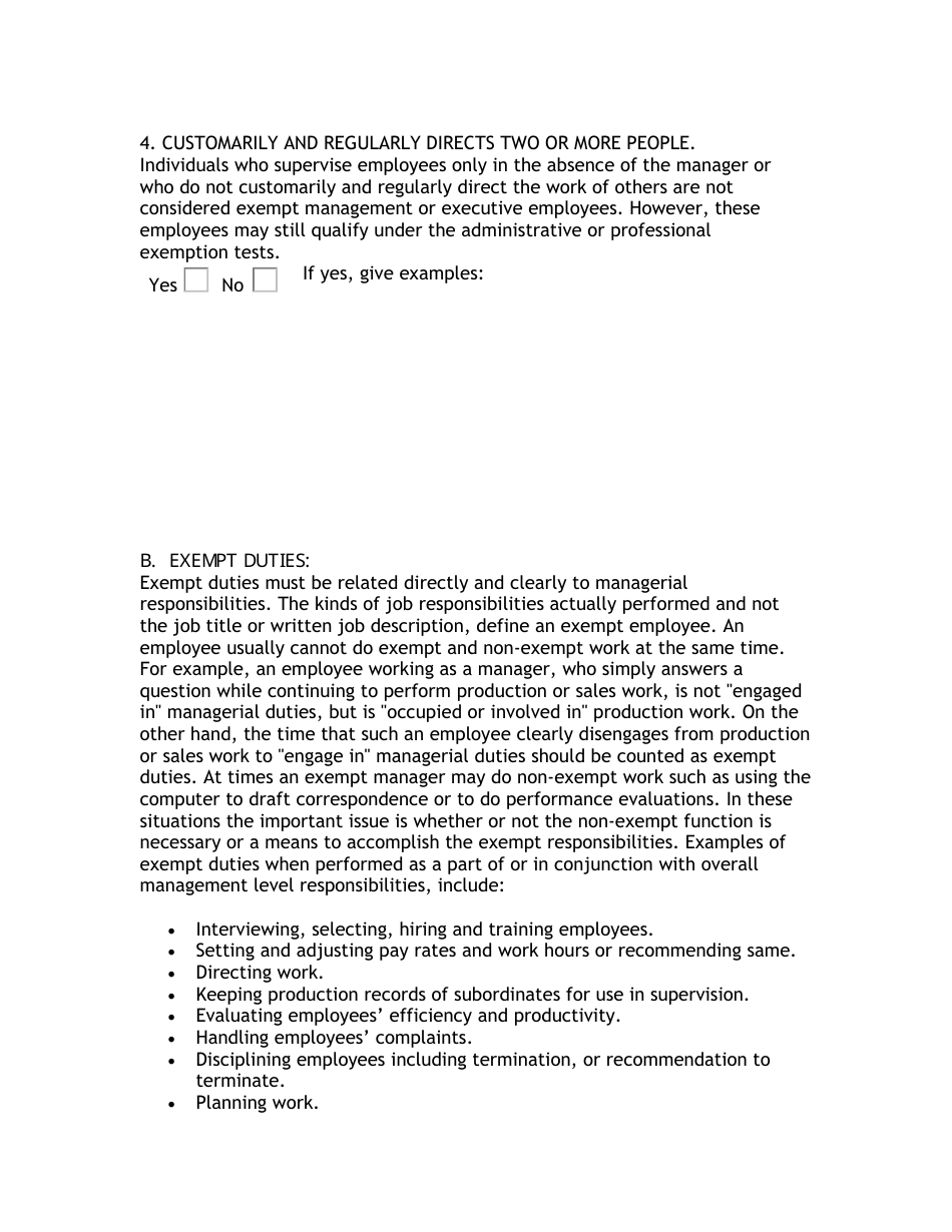 Worksheet to Help Determine Exempt / Non-exempt Status of Managerial or Executive Employees - Connecticut, Page 3