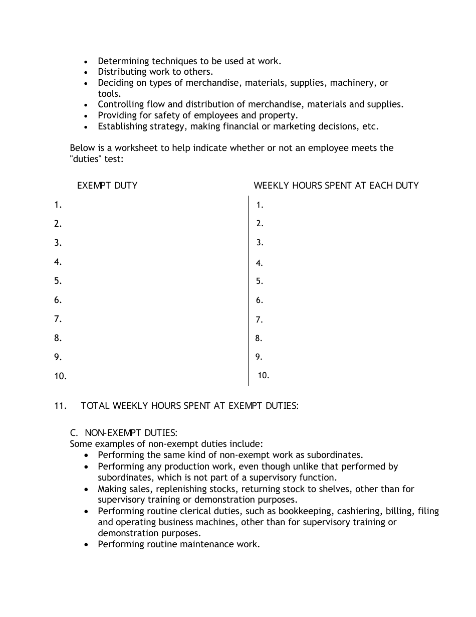 Worksheet to Help Determine Exempt / Non-exempt Status of Managerial or Executive Employees - Connecticut, Page 4