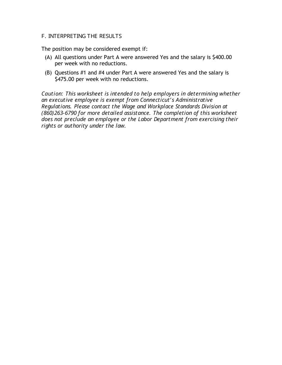 Worksheet to Help Determine Exempt / Non-exempt Status of Managerial or Executive Employees - Connecticut, Page 8