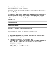 Document preview: Worksheet to Help Determine Exempt/Non-exempt Status of Managerial or Executive Employees - Connecticut