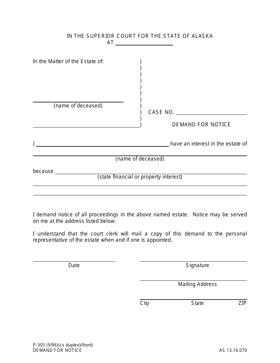 Form P-305 Demand for Notice - Alaska, Page 1