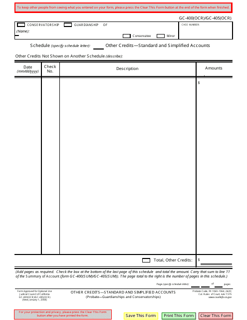 Form GC-400(OCR) (GC-405(OCR))  Printable Pdf