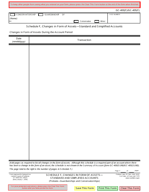 Form GC-400(F) (GC-405(F)) Schedule F  Printable Pdf