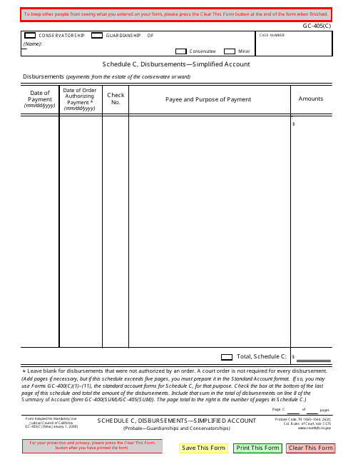 Form GC-405(C) Schedule C Disbursements - Simplified Account - California