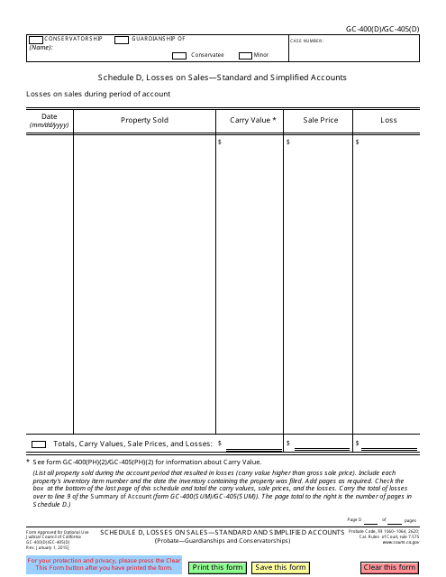 Form GC-400(D) (GC-405(D)) Schedule D  Printable Pdf