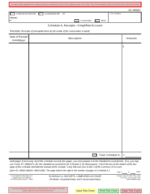 Form GC-405(A) Schedule A  Printable Pdf