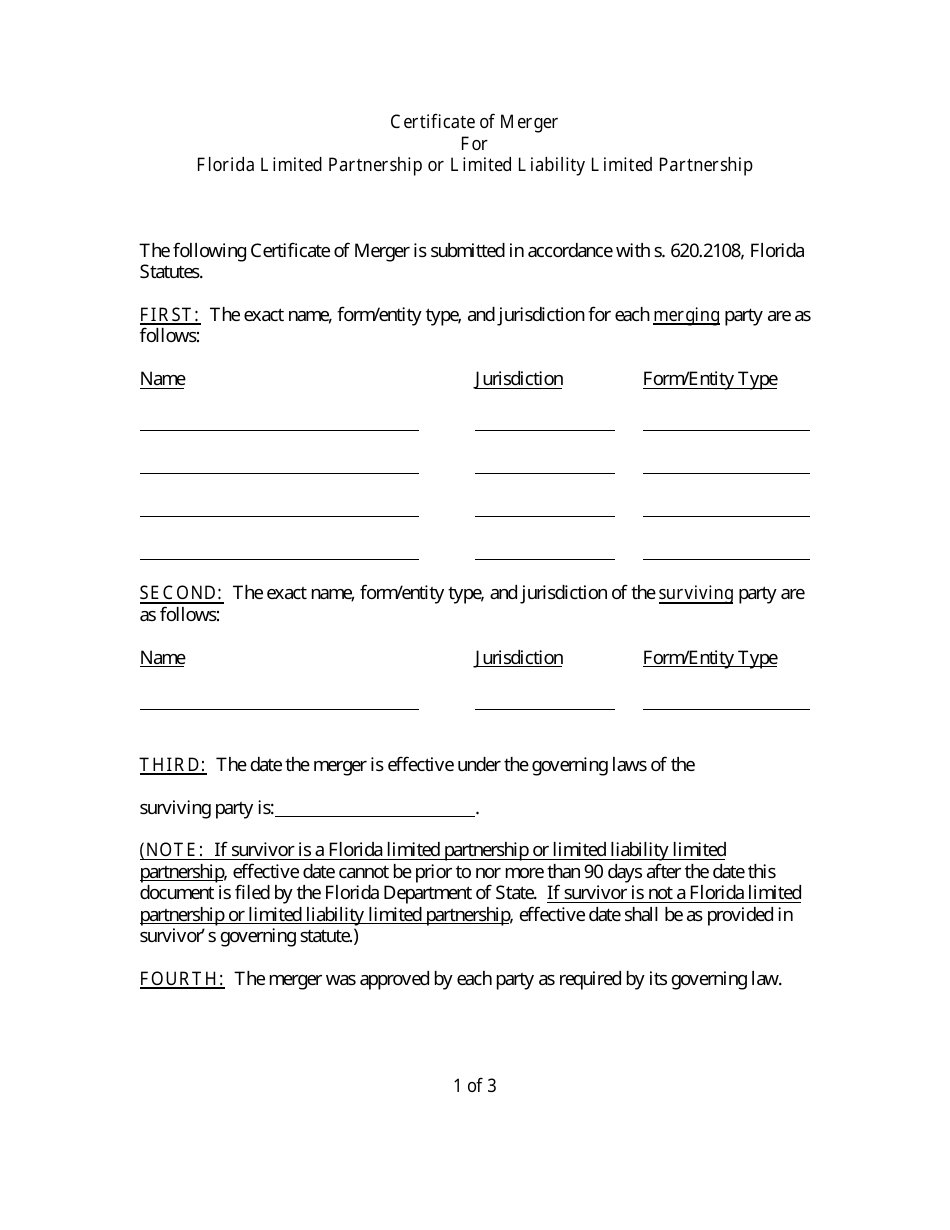 Form CR2E114 Certificate of Merger for Florida Limited Partnership or Limited Liability Limited Partnership - Florida, Page 3