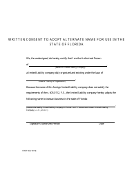 Document preview: Form CR2E122 Written Consent to Adopt Alternate Name for Use in the State of Florida - Florida