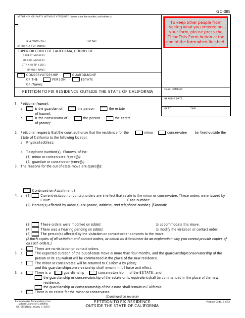 Form GC-085  Printable Pdf