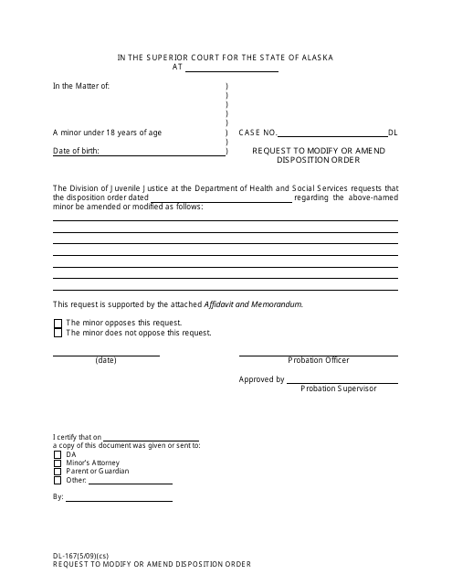 Form DL-167 Request to Modify or Amend Disposition Order - Alaska