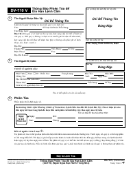 Document preview: Form DV-710 V Notice of Hearing to Renew Restraining Order - California (Vietnamese)
