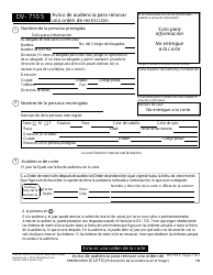 Document preview: Formulario DV-710 S Aviso De Audiencia Para Renovar Una Orden De Restriccion - California (Spanish)