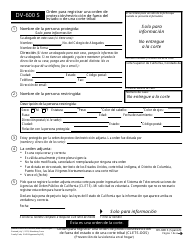Document preview: Formulario DV-600 S Orden Para Registrar Una Orden De Proteccion/Restriccion De Fuera Del Estado O De Una Corte Tribal - California (Spanish)