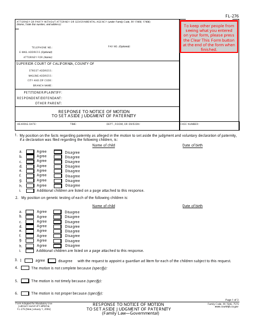 Form FL-276  Printable Pdf