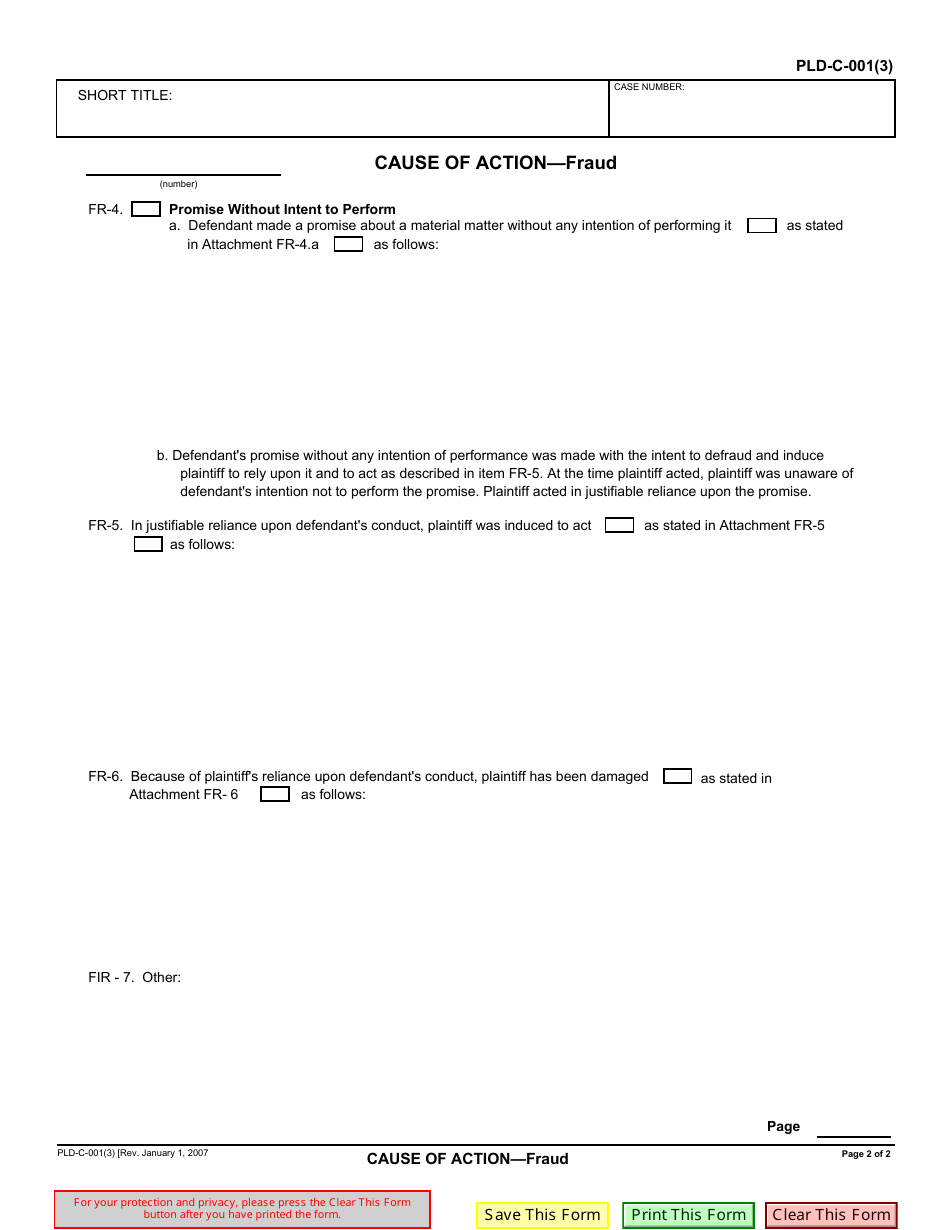Form PLD-C-001(3) Cause of Action - Fraud - California, Page 2