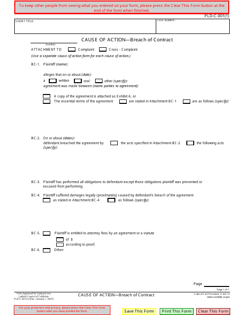 Form PLD-C-001(1)  Printable Pdf